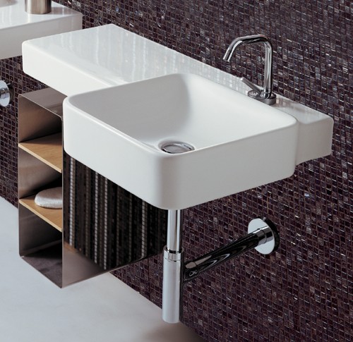 Larger image of Flame 1 Tap Hole Long Square Wall Hung Basin With Unit. 820 x 500mm.