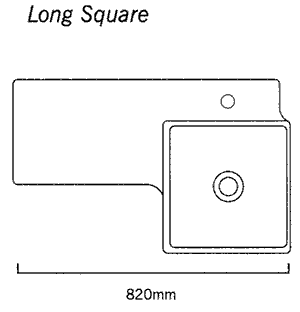 Technical image of Flame 1 Tap Hole Long Square Wall Hung Basin With Unit. 820 x 500mm.