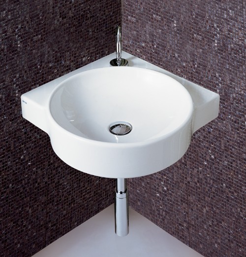 Larger image of Flame Corner Wall Hung Basin With 1 Tap Hole. 495 x 495mm.