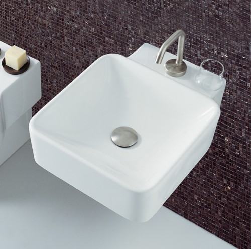 Larger image of Flame 1 Tap Hole Square Wall Hung Basin. 400 x 495mm.