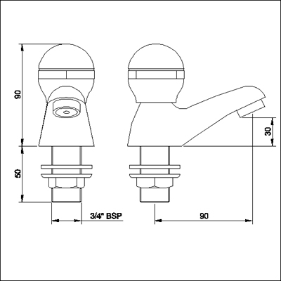 Technical image of Jupiter Bath  taps (pair, ceramic valves)