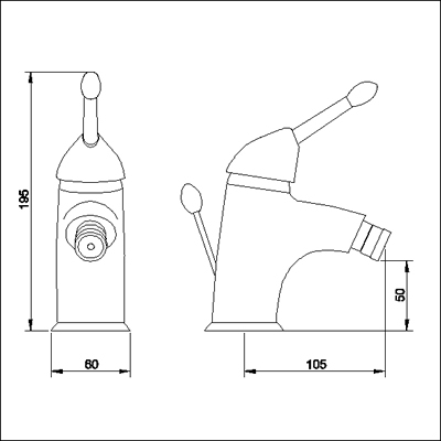 Technical image of Ultra Pacific Single lever mono bidet mixer tap + Free pop up waste