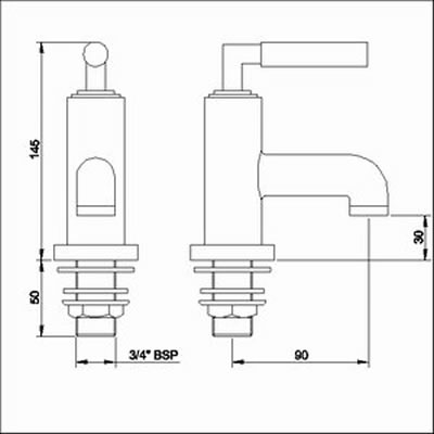 Technical image of Ultra Helix Lever bath taps (pair)