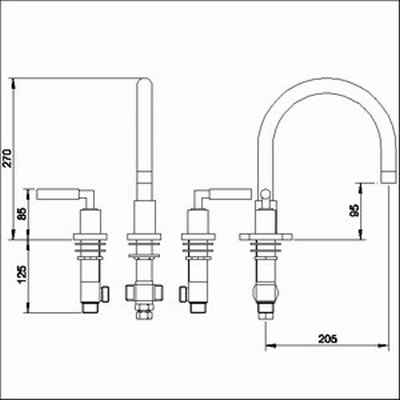 Technical image of Ultra Helix Lever 3 tap hole deck mounted bath mixer