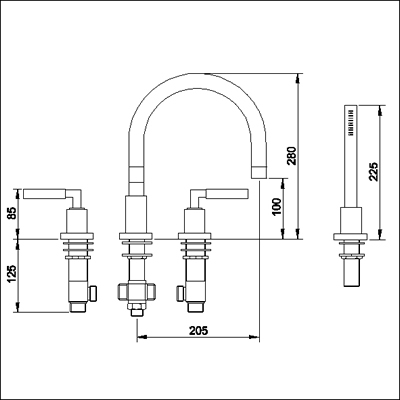 Technical image of Ultra Helix Lever 4 tap hole deck mounted bath mixer