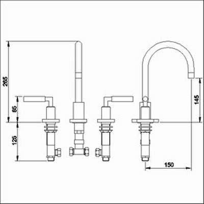 Technical image of Ultra Helix Lever 3 tap hole deck mounted basin mixer tap