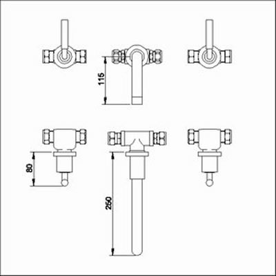 Technical image of Ultra Helix Lever 3 tap hole wall mounted bath mixer tap