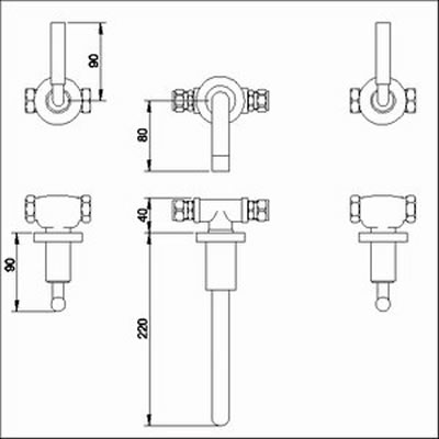 Technical image of Ultra Helix Lever 3 tap hole wall mounted basin mixer tap