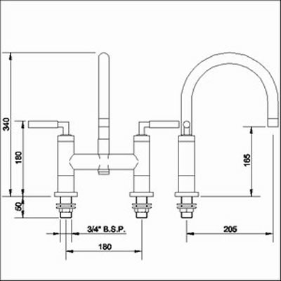 Technical image of Ultra Helix Lever bath filler tap with swivel spout