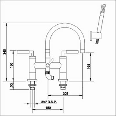 Technical image of Ultra Helix Lever bath shower mixer tap including kit, swivel spout