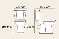 Technical image of Richmond WC with cistern and fittings