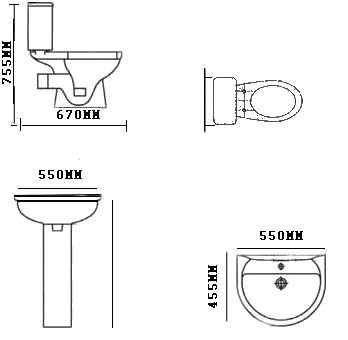 Technical image of Shires 4 Piece Bathroom Suite + Seat