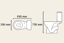 Technical image of Solari WC with cistern and fittings