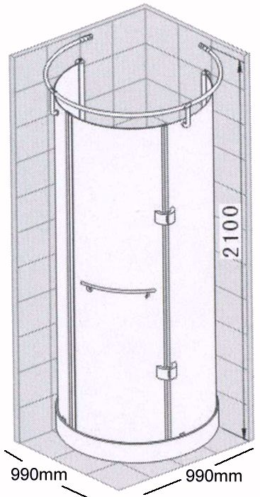 Technical image of Specials Circular quadrant shower enclosure with tray & waste.