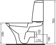 Technical image of Venezia Toilet With Seat, Push Flush Cistern And Fittings.