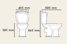 Technical image of Warwick WC with cistern and fittings