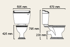 Technical image of Waterford Ravel WC with cistern and fittings
