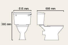 Technical image of Wicklow WC with cistern and fittings