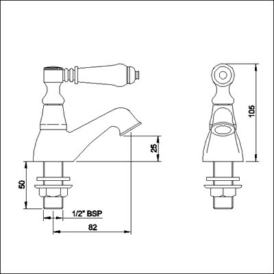 Technical image of Ultra Bloomsbury Basin taps (Pair, Chrome)