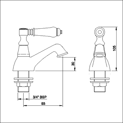 Technical image of Ultra Bloomsbury Bath taps (Pair, Chrome)