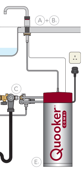 Technical image of Quooker Nordic Square Boiling Water Tap & Drip Tray. COMBI (P Chrome).