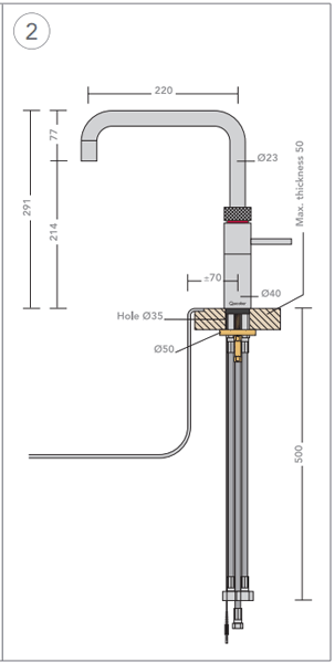 Technical image of Quooker Fusion Square Boiling Water Kitchen Tap. PRO3 (Polished Chrome).