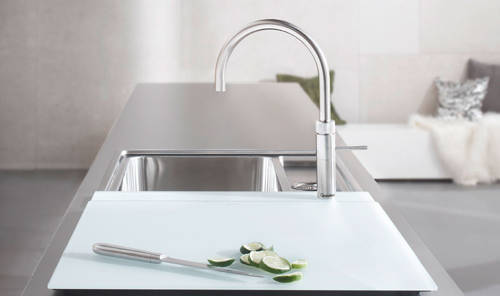 Example image of Quooker Fusion Round Boiling Water Kitchen Tap. COMBI (Brushed Chrome).