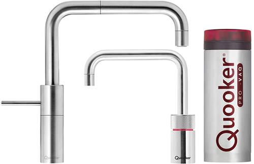 Larger image of Quooker Nordic Square Twintaps Instant Boiling Tap. PRO3 (Brushed Chrome).