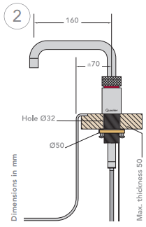 Technical image of Quooker Nordic Square Twintaps Instant Boiling Tap. PRO3 (Brushed Chrome).