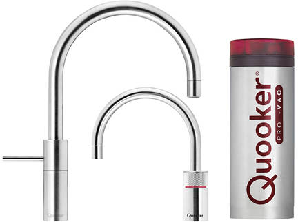Larger image of Quooker Nordic Round Twintaps Instant Boiling Tap. PRO3 (Brushed Chrome).