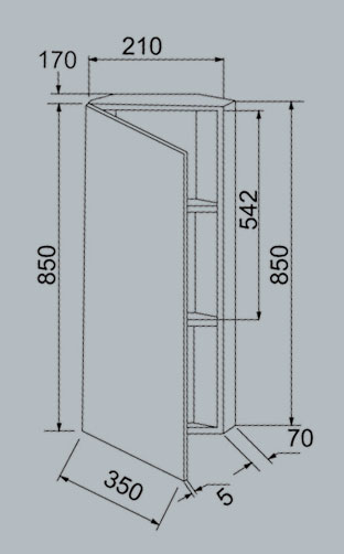 Technical image of Reflections Bordon stainless steel bathroom cabinet. 350x850mm.