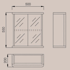 Technical image of Reflections Castlebar bathroom cabinet. 500x550mm.