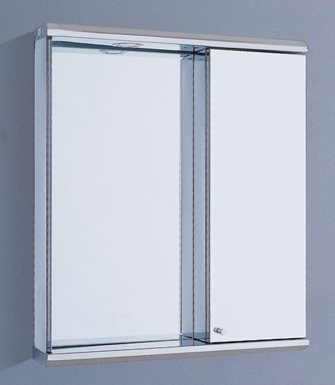 Larger image of Reflections Esher stainless steel bathroom cabinet, light. 620x730mm.