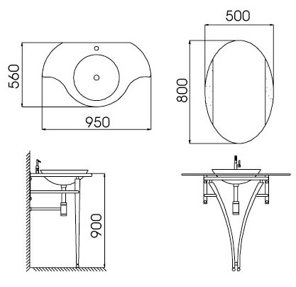 Technical image of Reflections Hale glass basin set.