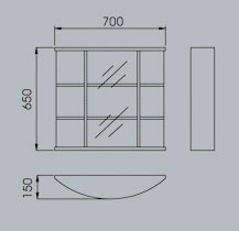 Technical image of Reflections Nenagh bathroom cabinet with light.  700x650mm.