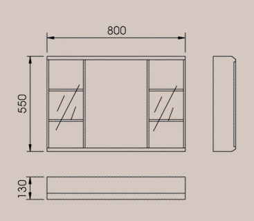 Technical image of Reflections Powys stainless steel bathroom cabinet & light. 800x550mm.