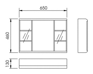 Technical image of Reflections Westport stainless steel bathroom cabinet & light. 650x460mm.