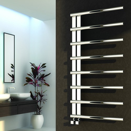 Larger image of Reina Radiators Celico Towel Radiator (Stainless Steel). 1000x500mm.