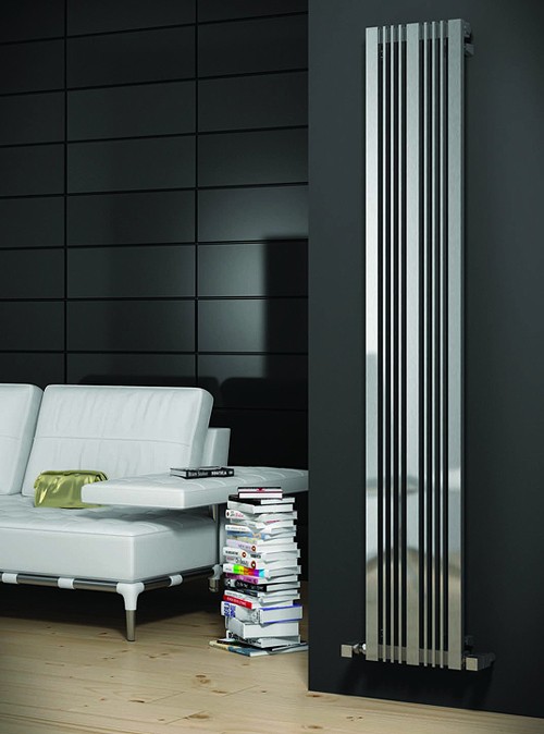 Larger image of Reina Radiators Karia Vertical Radiator (Satin Stainless Steel). 430x1800.