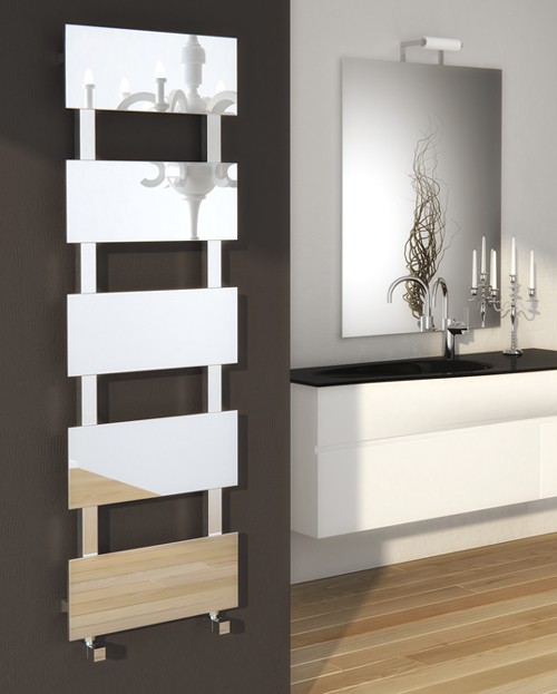 Larger image of Reina Radiators Mirror Towel Radiator (Stainless Steel). 813x473mm.