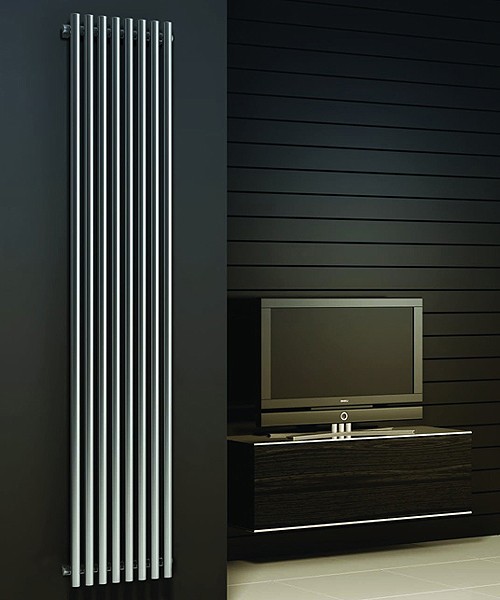 Larger image of Reina Radiators Orthia Vertical Radiator (Polished Stainless Steel). 1800x390.