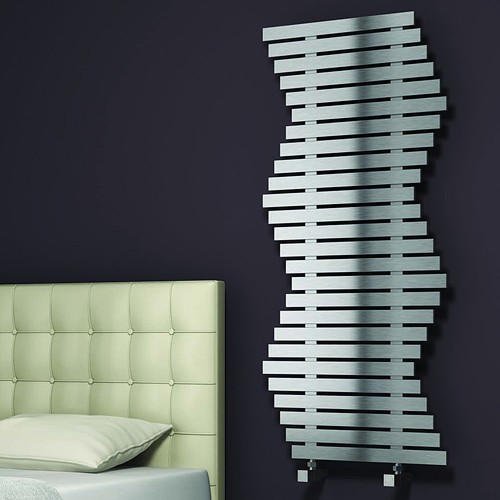 Larger image of Reina Radiators Wave Wall Art Radiator (Stainless Steel). 1040x600mm.