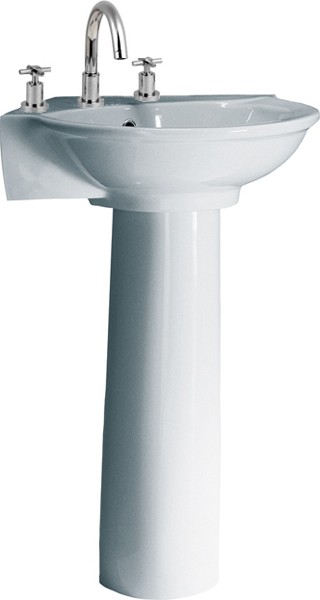 Larger image of RAK Evolution 3 Tap Hole Corner Basin And Pedestal. 595mm.