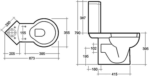 Technical image of RAK Evolution 4 Piece Corner Bathroom Suite With 1 Tap Hole Basin.