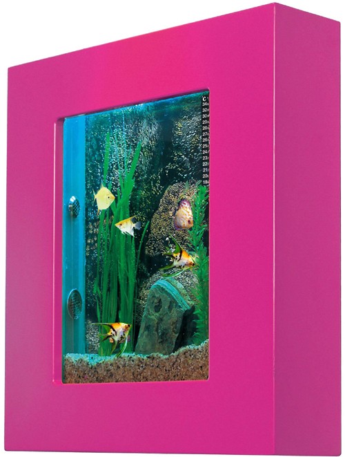 Example image of Relaxsea Compact Wall Hung Aquarium With Pink Frame. 600x600x120mm.