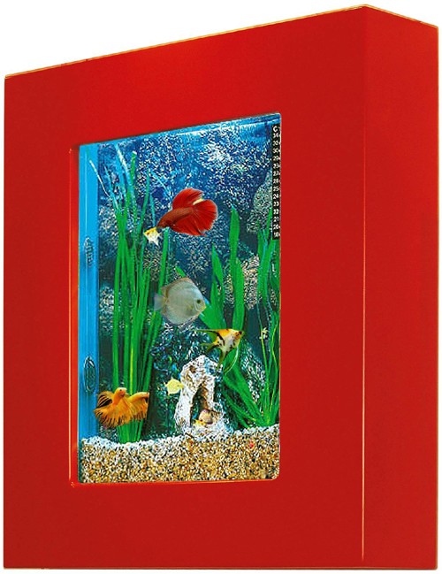Example image of Relaxsea Compact Wall Hung Aquarium With Red Frame. 600x600x120mm.