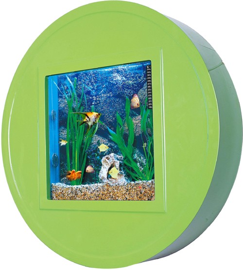 Example image of Relaxsea Halo Wall Hung Aquarium With Green Frame. 800x800x160mm.
