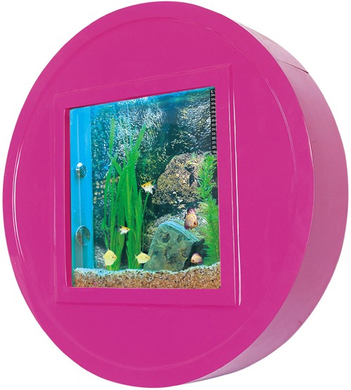 Example image of Relaxsea Halo Wall Hung Aquarium With Pink Frame. 800x800x160mm.