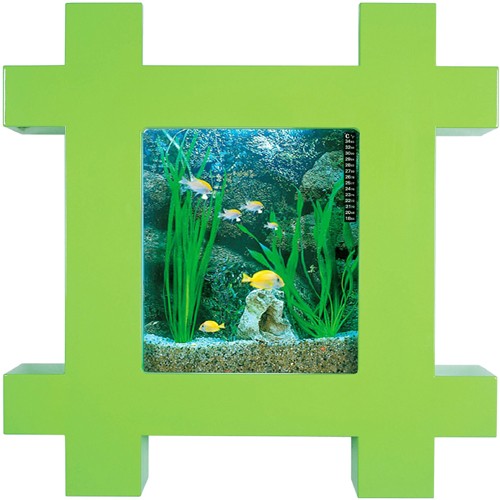 Larger image of Relaxsea Vogue Wall Hung Aquarium With Green Frame. 800x800x120mm.