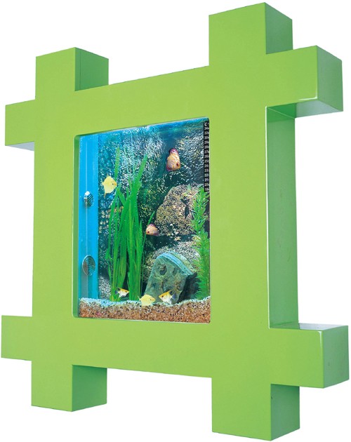 Example image of Relaxsea Vogue Wall Hung Aquarium With Green Frame. 800x800x120mm.
